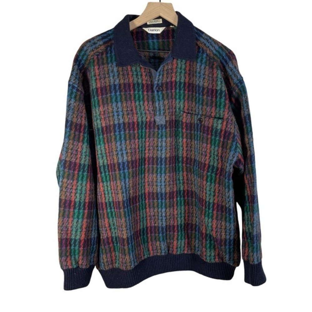 Rare Vintage Damon 100% Wool Men Sweater Top Size L Multicolor